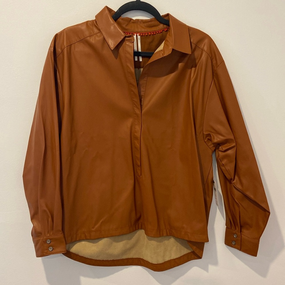 by Anthropologie Faux Leather Shirt Cedar Brown